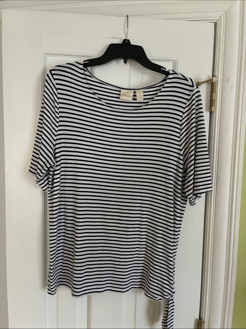 Chico's Black & White Striped Short Sleeve Top. Size 2